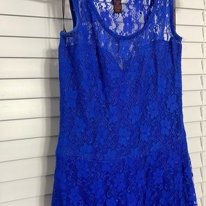 Blue lace party dress, short and flowy
